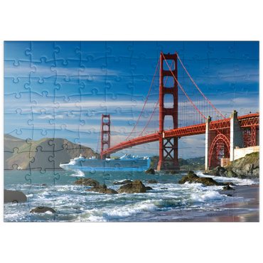 puzzleplate San Francisco Bay mit Kreuzfahrtschiff und Golden Gate Bridge, San Francisco, Kalifornien, USA 100 Puzzle