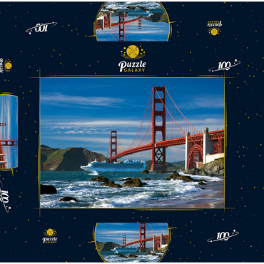 San Francisco Bay mit Kreuzfahrtschiff und Golden Gate Bridge, San Francisco, Kalifornien, USA 100 Puzzle Schachtel 3D Modell