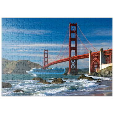 puzzleplate San Francisco Bay mit Kreuzfahrtschiff und Golden Gate Bridge, San Francisco, Kalifornien, USA 200 Puzzle