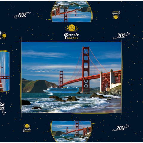 San Francisco Bay mit Kreuzfahrtschiff und Golden Gate Bridge, San Francisco, Kalifornien, USA 200 Puzzle Schachtel 3D Modell
