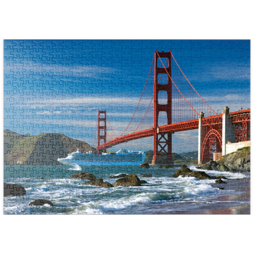 puzzleplate San Francisco Bay mit Kreuzfahrtschiff und Golden Gate Bridge, San Francisco, Kalifornien, USA 500 Puzzle