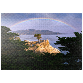 Darstellung des Puzzle-Motivs Regenbogen über der Monterey-Zypresse (Lone Cypress) an der Pazifikküste bei – Puzzleteile: 1000