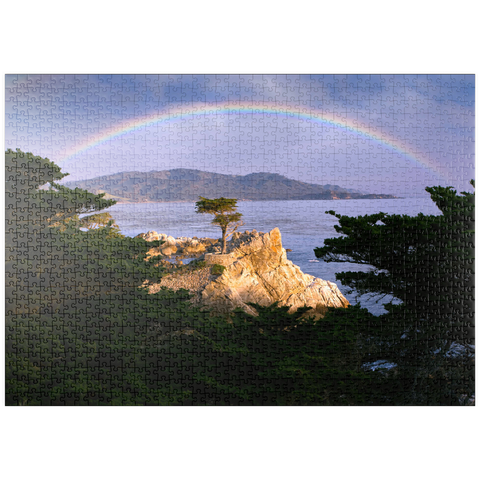 puzzleplate Regenbogen über der Monterey-Zypresse (Lone Cypress) an der Pazifikküste bei 1000 Puzzle