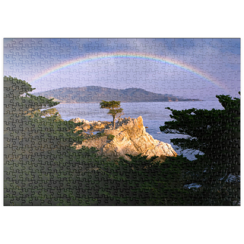 puzzleplate Regenbogen über der Monterey-Zypresse (Lone Cypress) an der Pazifikküste bei 500 Puzzle