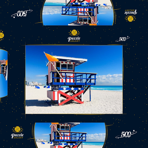 Rettungsschwimmer Station in South Beach in Miami Beach, Florida, USA 500 Puzzle Schachtel 3D Modell