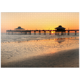 Darstellung des Puzzle-Motivs Sonnenuntergang am Pier in Fort Myers Beach an der Golfküste, Florida, USA – Puzzleteile: 1000