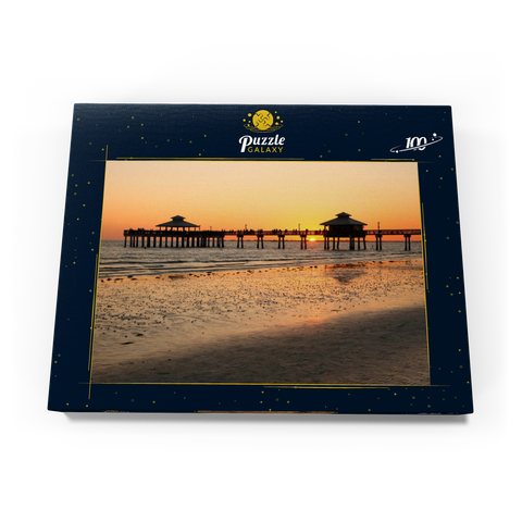 Sonnenuntergang am Pier in Fort Myers Beach an der Golfküste, Florida, USA 100 Puzzle Schachtel Ansicht3