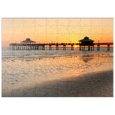 puzzleplate Sonnenuntergang am Pier in Fort Myers Beach an der Golfküste, Florida, USA 100 Puzzle