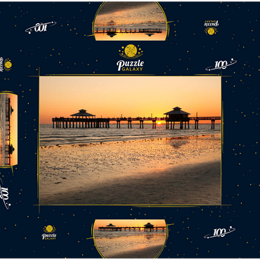 Sonnenuntergang am Pier in Fort Myers Beach an der Golfküste, Florida, USA 100 Puzzle Schachtel 3D Modell