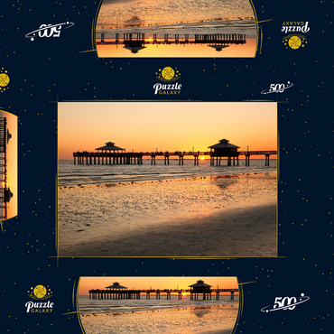 Sonnenuntergang am Pier in Fort Myers Beach an der Golfküste, Florida, USA 500 Puzzle Schachtel 3D Modell