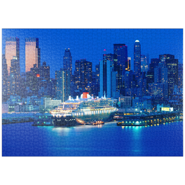 puzzleplate Transatlantikliner Queen Mary 2 im Hafen am Hudson River, Manhattan, New York City, New York, USA 1000 Puzzle