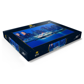 Darstellung des Puzzle Motivs Transatlantikliner Queen Mary 2 im Hafen am Hudson River, New York, USA - Puzzleteile: 100