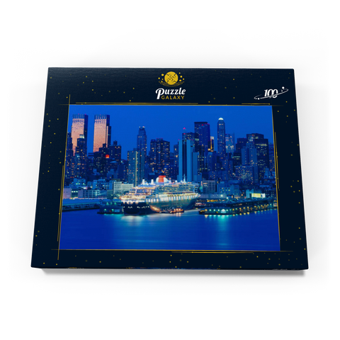 Transatlantikliner Queen Mary 2 im Hafen am Hudson River, Manhattan, New York City, New York, USA 100 Puzzle Schachtel Ansicht3