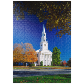Darstellung des Puzzle Motivs Kirche mit Ahornbaum in Litchfield, Connecticut, USA - Puzzleteile: 1000