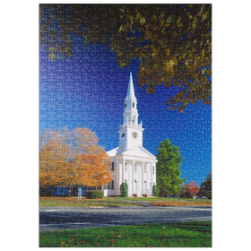 Darstellung des Puzzle Motivs Kirche mit Ahornbaum in Litchfield, Connecticut, USA - Puzzleteile: 500