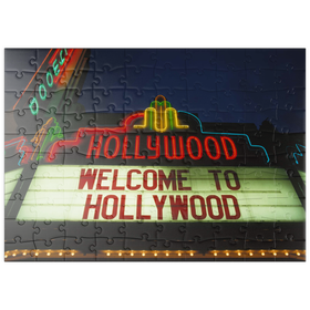 Darstellung des Puzzle Motivs Neonreklame in Hollywood, Los Angeles, Kalifornien, USA - Puzzleteile: 100