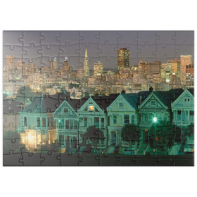 Darstellung des Puzzle Motivs Alamo Square in San Francisco im Abendlicht, Kalifornien, USA - Puzzleteile: 100