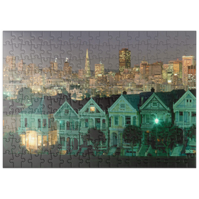 Darstellung des Puzzle-Motivs Alamo Square in San Francisco im Abendlicht, Kalifornien, USA – Puzzleteile: 200