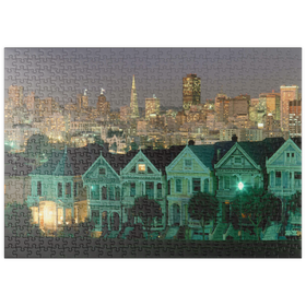 Darstellung des Puzzle-Motivs Alamo Square in San Francisco im Abendlicht, Kalifornien, USA – Puzzleteile: 500