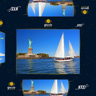Segelboot mit der Freiheitsstatue, Liberty Island, New York City, New York, USA 1000 Puzzle Schachtel 3D Modell