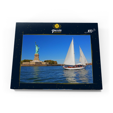 Segelboot mit der Freiheitsstatue, Liberty Island, New York City, New York, USA 100 Puzzle Schachtel Ansicht3