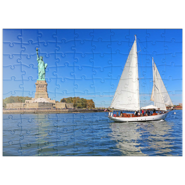 puzzleplate Segelboot mit der Freiheitsstatue, Liberty Island, New York City, New York, USA 100 Puzzle