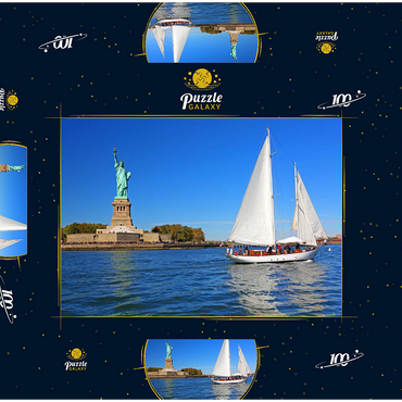 Segelboot mit der Freiheitsstatue, Liberty Island, New York City, New York, USA 100 Puzzle Schachtel 3D Modell