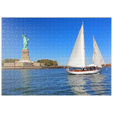 puzzleplate Segelboot mit der Freiheitsstatue, Liberty Island, New York City, New York, USA 500 Puzzle