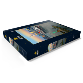 Darstellung des Puzzle Motivs Freiheitsstatue, mit Queen Mary 2 und One World Trade Center, Manhattan, New York, USA - Puzzleteile: 100