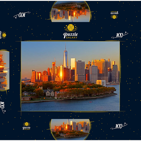 Governors Island mit One World Trade Center und der Skyline von Manhattan, New York City, New York, USA 100 Puzzle Schachtel 3D Modell