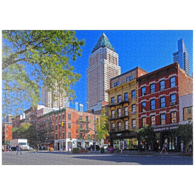 Darstellung des Puzzle-Motivs Ninth Avenue mit typischen Häusern mit Feuerleitern in Midtown Manhattan, New York, USA – Puzzleteile: 1000