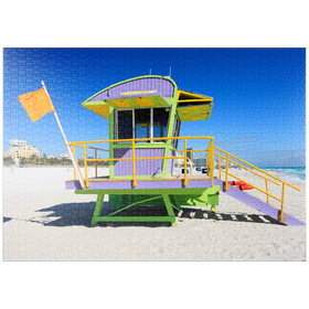 Darstellung des Puzzle-Motivs Grünes Rettungsschwimmer Häuschen am Miami Beach, Florida, USA – Puzzleteile: 1000