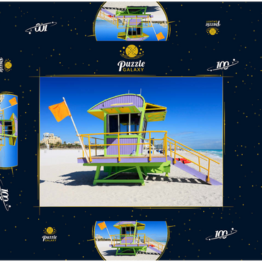 Rettungsschwimmer Station in South Beach in Miami Beach, Florida, USA 100 Puzzle Schachtel 3D Modell