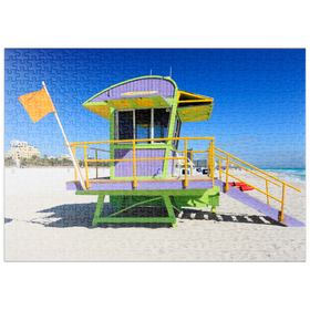 Darstellung des Puzzle Motivs Grünes Rettungsschwimmer Häuschen am Miami Beach, Florida, USA - Puzzleteile: 500