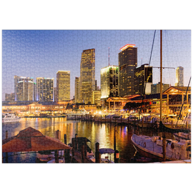 Darstellung des Puzzle-Motivs Yachthafen am Bayside Marketplace in Downtown Miami am Abend, Florida, USA – Puzzleteile: 1000