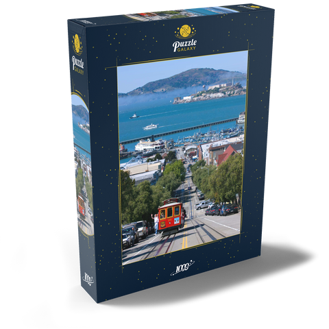 Cable Car mit Fisherman's Wharf und Alcatraz Island, San Francisco, Kalifornien, USA 1000 Puzzle Schachtel Ansicht2