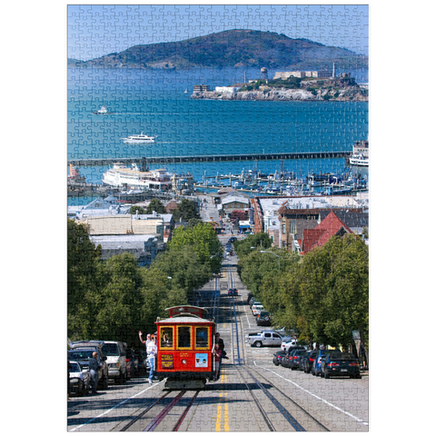 puzzleplate Cable Car mit Fisherman's Wharf und Alcatraz Island, San Francisco, Kalifornien, USA 1000 Puzzle