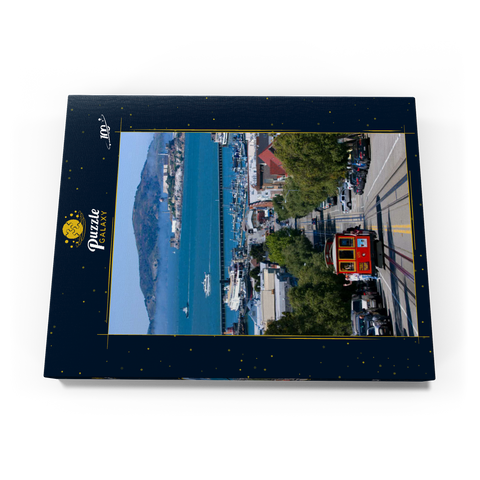 Cable Car mit Fisherman's Wharf und Alcatraz Island, San Francisco, Kalifornien, USA 100 Puzzle Schachtel Ansicht3