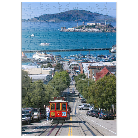 puzzleplate Cable Car mit Fisherman's Wharf und Alcatraz Island, San Francisco, Kalifornien, USA 200 Puzzle