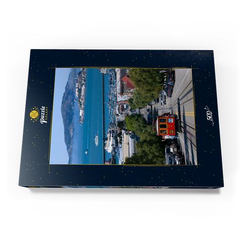 Cable Car mit Fisherman's Wharf und Alcatraz Island, San Francisco, Kalifornien, USA 500 Puzzle Schachtel Ansicht3