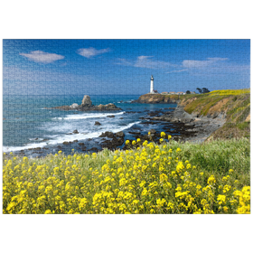 Darstellung des Puzzle-Motivs Leuchtturm am Pigeon Point südlich von San Francisco, Highway One, Kalifornien, USA – Puzzleteile: 1000