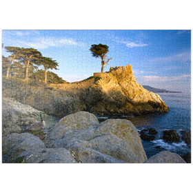 Darstellung des Puzzle-Motivs Monterey Zypresse (Lone Cypress) in der Dämmerung – Puzzleteile: 1000