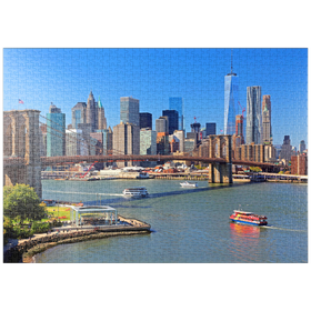 Darstellung des Puzzle-Motivs Blick auf Brooklyn Bridge und Manhattan mit One World Trade Center, New York City – Puzzleteile: 1000