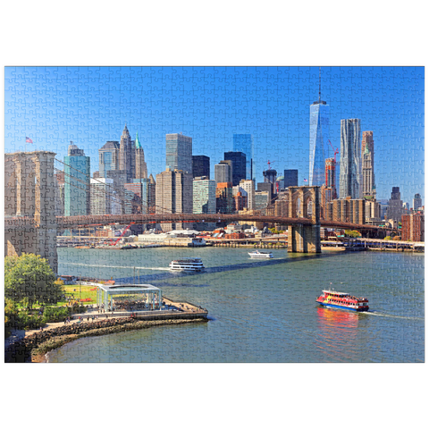 puzzleplate Blick zur Brooklyn Bridge mit One World Trade Center, Manhattan, New York City, New York, USA 1000 Puzzle