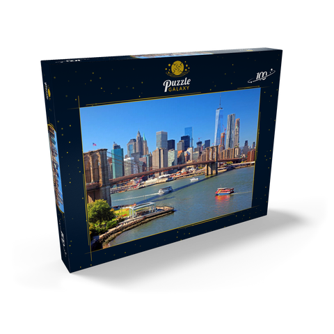 Blick zur Brooklyn Bridge mit One World Trade Center, Manhattan, New York City, New York, USA 100 Puzzle Schachtel Ansicht2