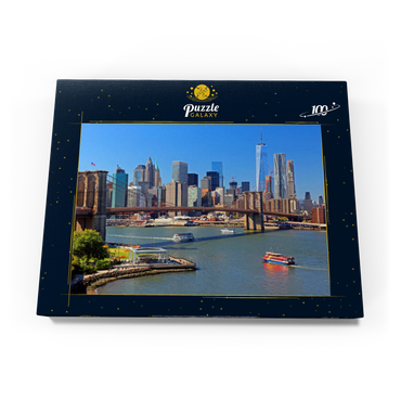 Blick zur Brooklyn Bridge mit One World Trade Center, Manhattan, New York City, New York, USA 100 Puzzle Schachtel Ansicht3