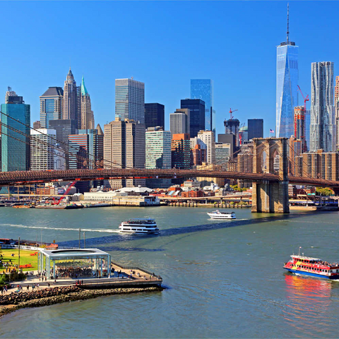 Blick zur Brooklyn Bridge mit One World Trade Center, Manhattan, New York City, New York, USA 100 Puzzle 3D Modell