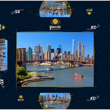 Blick zur Brooklyn Bridge mit One World Trade Center, Manhattan, New York City, New York, USA 100 Puzzle Schachtel 3D Modell