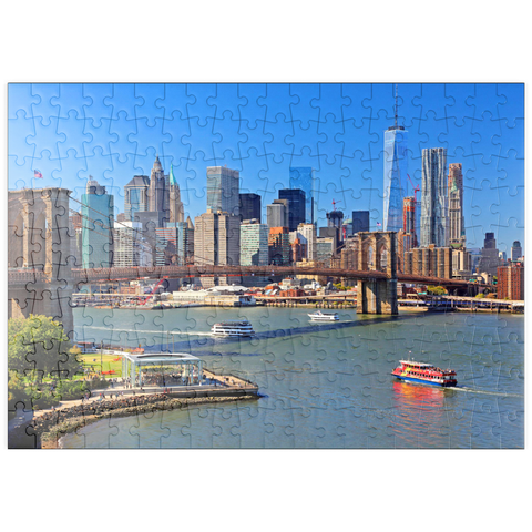 puzzleplate Blick zur Brooklyn Bridge mit One World Trade Center, Manhattan, New York City, New York, USA 200 Puzzle