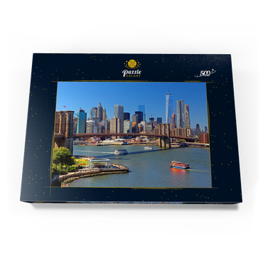 Blick zur Brooklyn Bridge mit One World Trade Center, Manhattan, New York City, New York, USA 500 Puzzle Schachtel Ansicht3